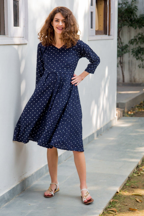 Indigo Polka Maternity & Nursing Dress MOMZJOY.COM