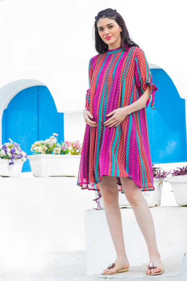Color Splash Maternity & Nursing Concealed Zips Dress