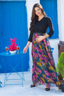 Tropical Noir Luxe Chiffon Maternity & Nursing Wrap Dress MOMZJOY.COM