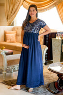 Luxe Blue Silver Sequin Maternity Dress momzjoy.com