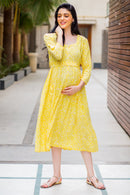 Joyful Yellow Pocket Maternity & Nursing Dress momzjoy.com