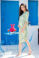 Royal Sage Shine Stretchable Maternity Dress MOMZJOY.COM