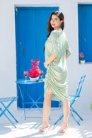 Royal Sage Shine Stretchable Maternity Dress MOMZJOY.COM