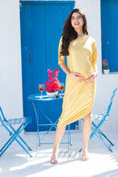 Crystal Gold Ruched Maternity Dress MOMZJOY.COM