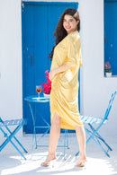 Crystal Gold Ruched Maternity Dress MOMZJOY.COM
