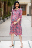 Peachy Floral Maternity & Nursing Horizontal Zip Dress momzjoy.com