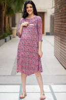 Peachy Floral Maternity & Nursing Horizontal Zip Dress momzjoy.com