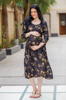 Exquisite Ochre Pocket Maternity & Nursing Dress momzjoy.com