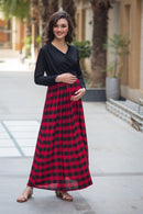 Classic Black Red Plaid Maternity & Nursing Wrap Dress MOMZJOY.COM