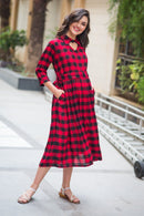 Slick Titan Red Plaid Maternity & Nursing Button Dress momzjoy.com