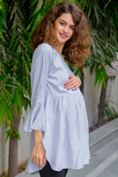 Royal Striped Cotton  Maternity & Nursing Top MOMZJOY.COM
