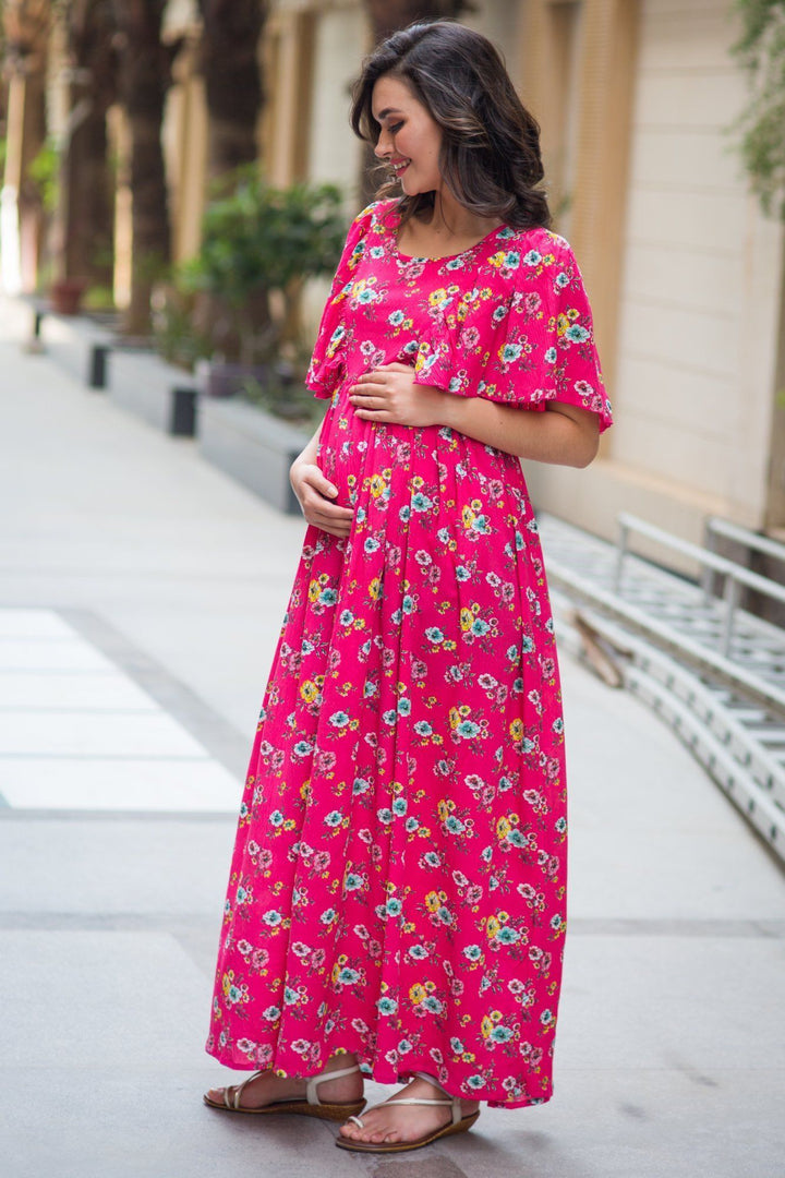 Taffy Floral Blush Maternity & Nursing Flap Dress - MOMZJOY.COM