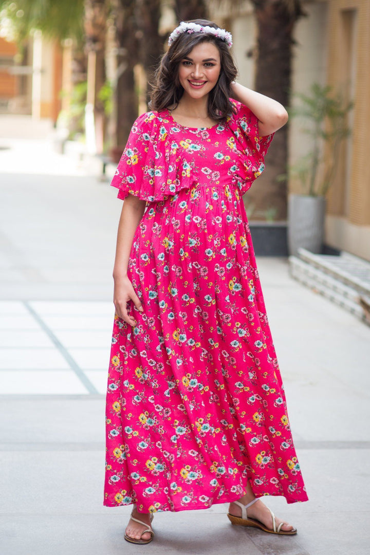 Taffy Floral Blush Maternity & Nursing Flap Dress - MOMZJOY.COM