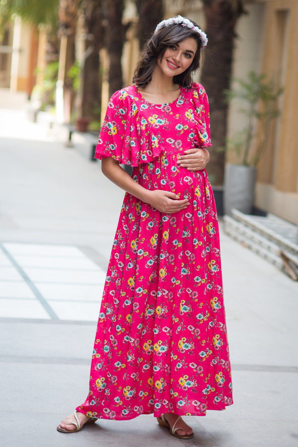 Taffy Floral Blush Maternity & Nursing Flap Dress - MOMZJOY.COM