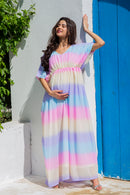 Dancing Flowy Rainbow Maternity Kaftan Dress momzjoy.com