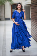 Luxe Electric Blue Embellished Satin Maternity Dress - MOMZJOY.COM