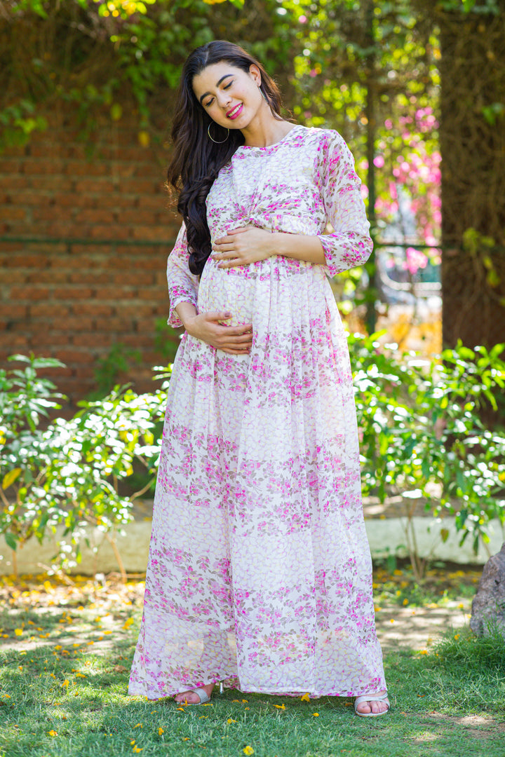 Luxe Rosy Pink Maternity Knot Dress MOMZJOY.COM