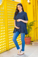 Blue Polka Maternity & Nursing Flair Top