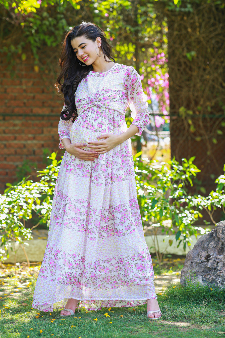 Luxe Rosy Pink Maternity Knot Dress MOMZJOY.COM