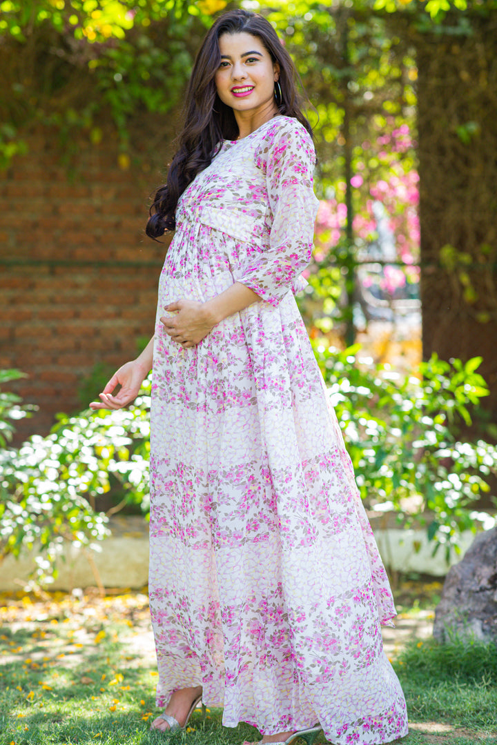 Luxe Rosy Pink Maternity Knot Dress MOMZJOY.COM