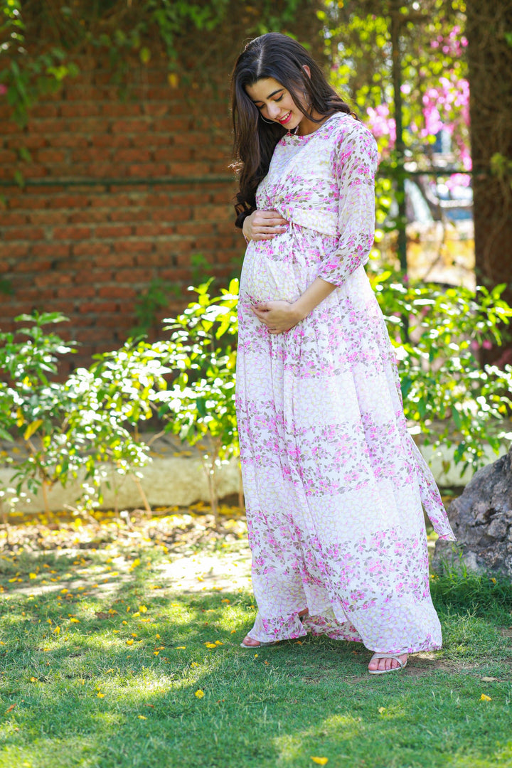 Luxe Rosy Pink Maternity Knot Dress MOMZJOY.COM