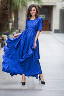 Luxe Electric Blue Embellished Satin Maternity Dress - MOMZJOY.COM