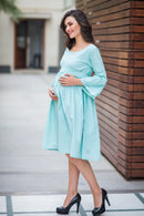 Mint Striped Maternity & Nursing Dress momzjoy.com