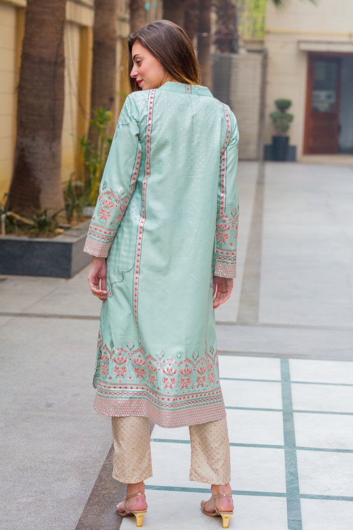 Set of 2 - Luxe Mint Maternity Kurta + Bump Band Bottom - MOMZJOY.COM