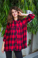 Classic Red Check Gathered Maternity & Nursing Top momzjoy.com