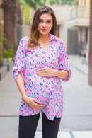 Floral Striped Crossover Maternity & Nursing Top momzjoy.com