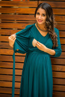 Elegant Teal Front Wrap Maternity & Nursing Dress momzjoy.com