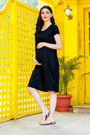 Little Black Stretchable Maternity Night Dress MOMZJOY.COM