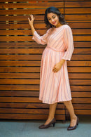 Soft Peach Striped Maternity & Nursing Dress momzjoy.com