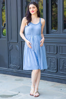 Little Blue Stretchable Pocket Maternity Night Dress MOMZJOY.COM