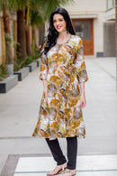 Cinnamon Leafy Maternity & Nursing Side Tie Kurta Dress - MOMZJOY.COM