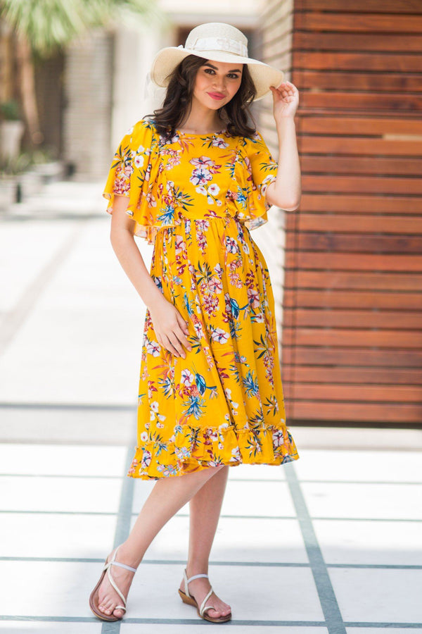 Marigold Maternity & Nursing Flap Dress - MOMZJOY.COM