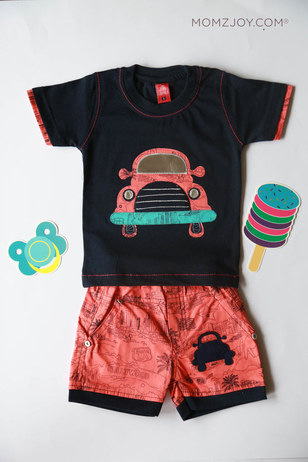 Peach Car Shorts Set (0-18m)