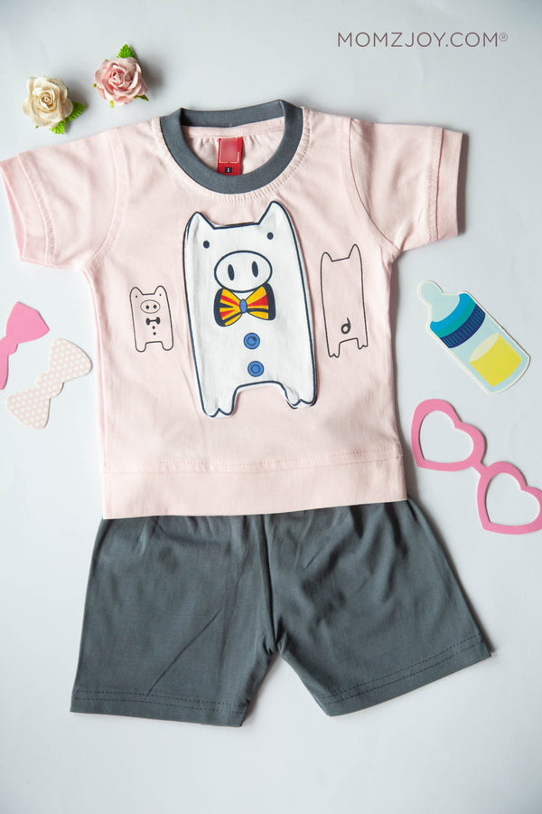 Pink Grey Shorts Set (0-18m)