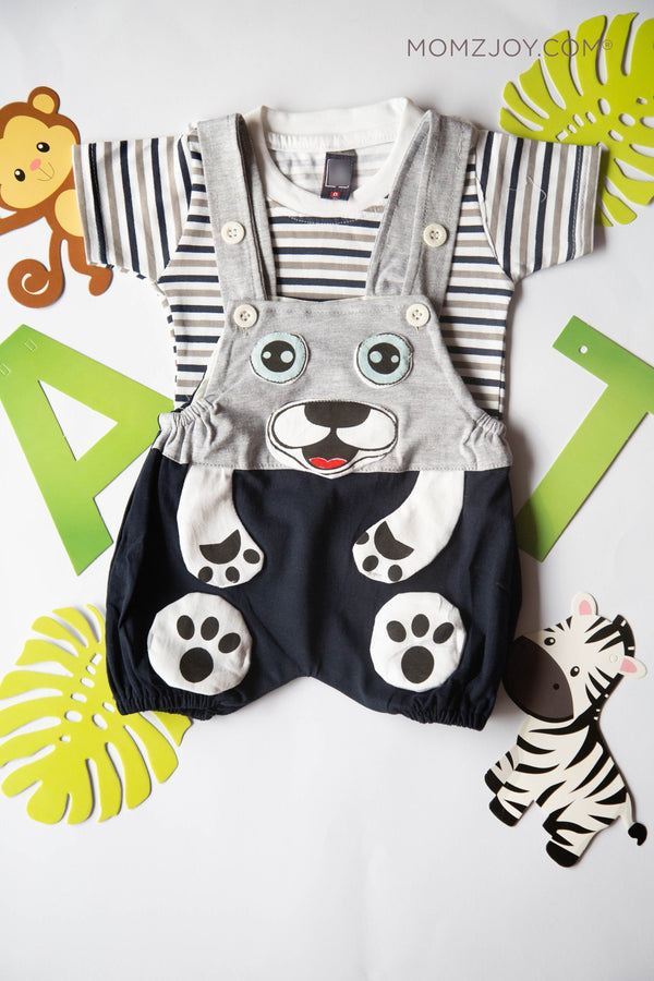 Striped Puppy Dungaree Set (0-18m)