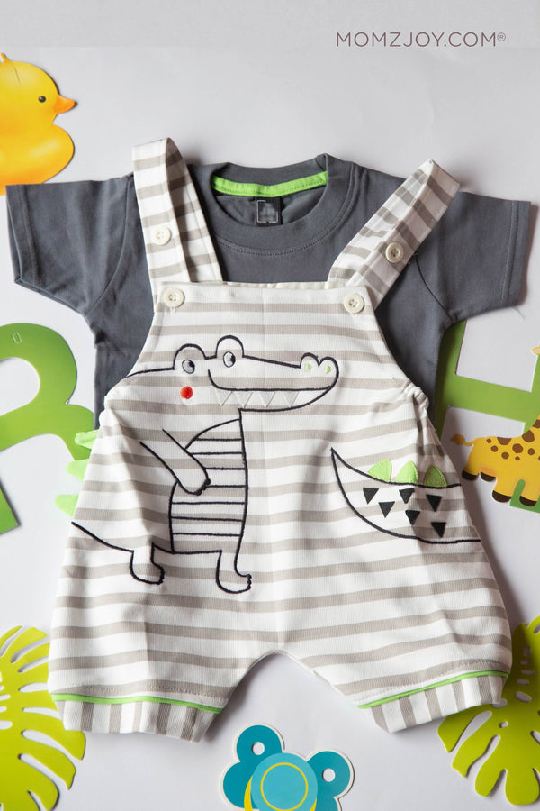 Striped Dino Unisex Shorts Set (0-18m)