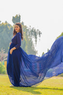 Deep Blue Trail Maternity Photoshoot Gown MOMZJOY.COM
