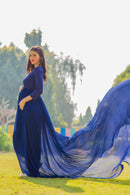 Deep Blue Trail Maternity Photoshoot Gown MOMZJOY.COM