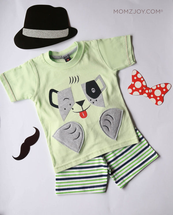 Striped Puppy Shorts Set (0-18m)