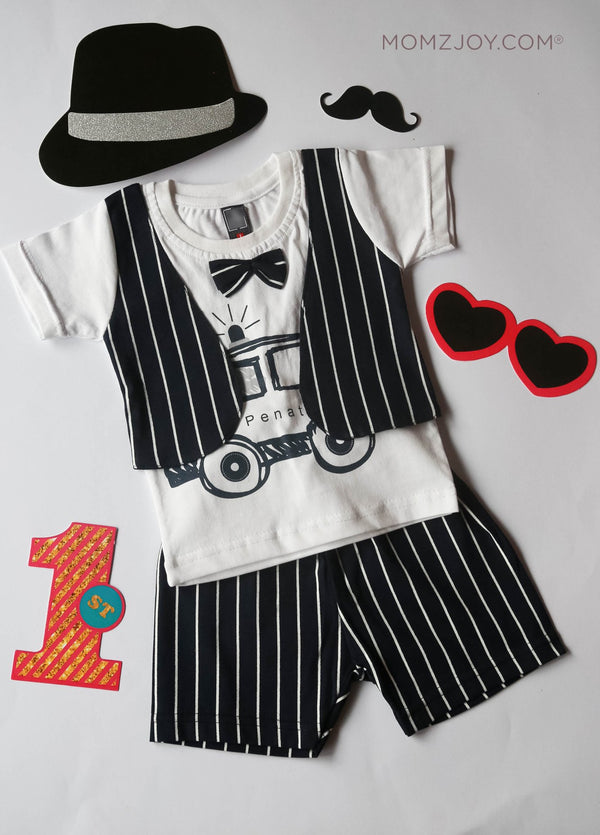 Striped Bow Shorts Set (0-18m)