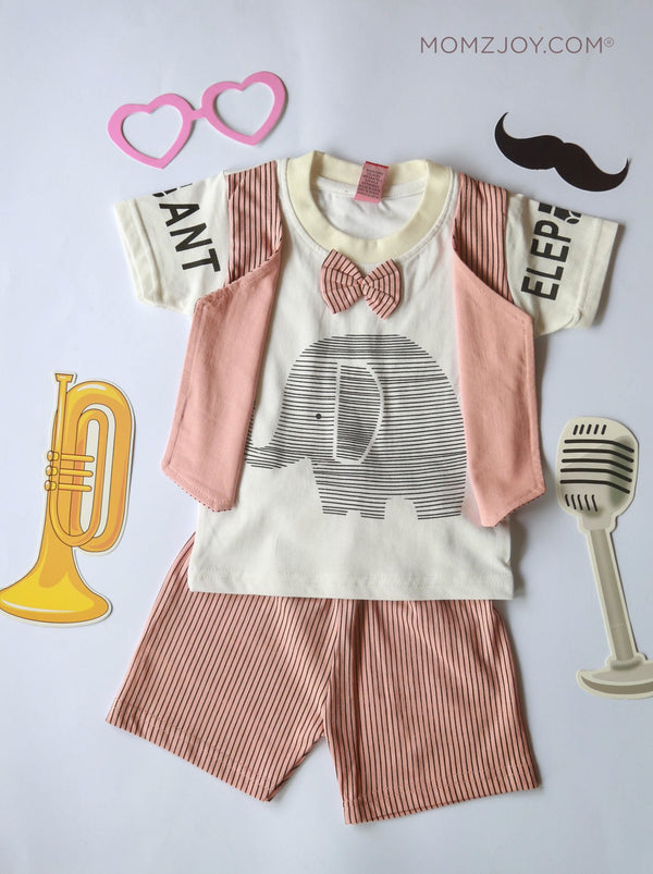 Pink Elephant Bow Shorts Set (0-18m)