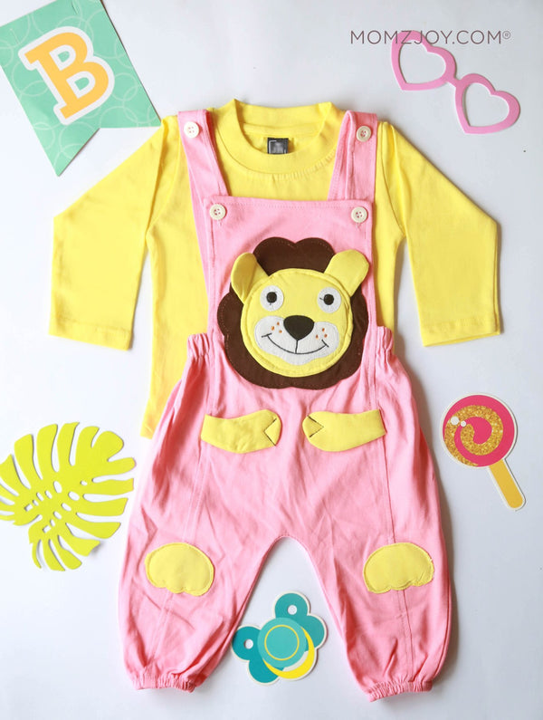 Pink Lion Dungaree Set (0-18m)