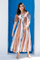Boho Blue Maternity Maxi Dress momzjoy.com