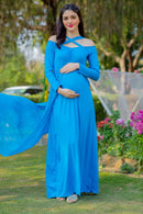 Aqua Blue Trail Maternity Photoshoot Gown MOMZJOY.COM
