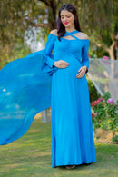 Aqua Blue Trail Maternity Photoshoot Gown MOMZJOY.COM