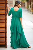 Luxe Forest Green Bubble Georgette Maternity Dress momzjoy.com